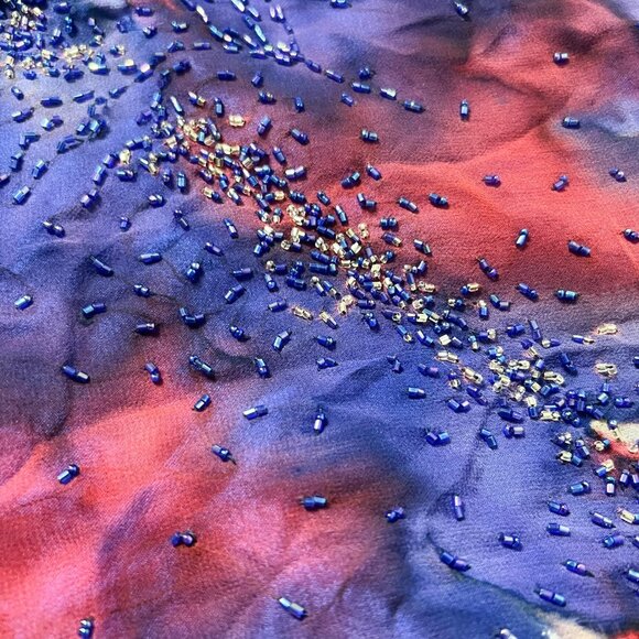 00s Sparkly Bead Embellished Silk Layered Tie Dye Evening Slip Gown Dress - Picture 5 of 7